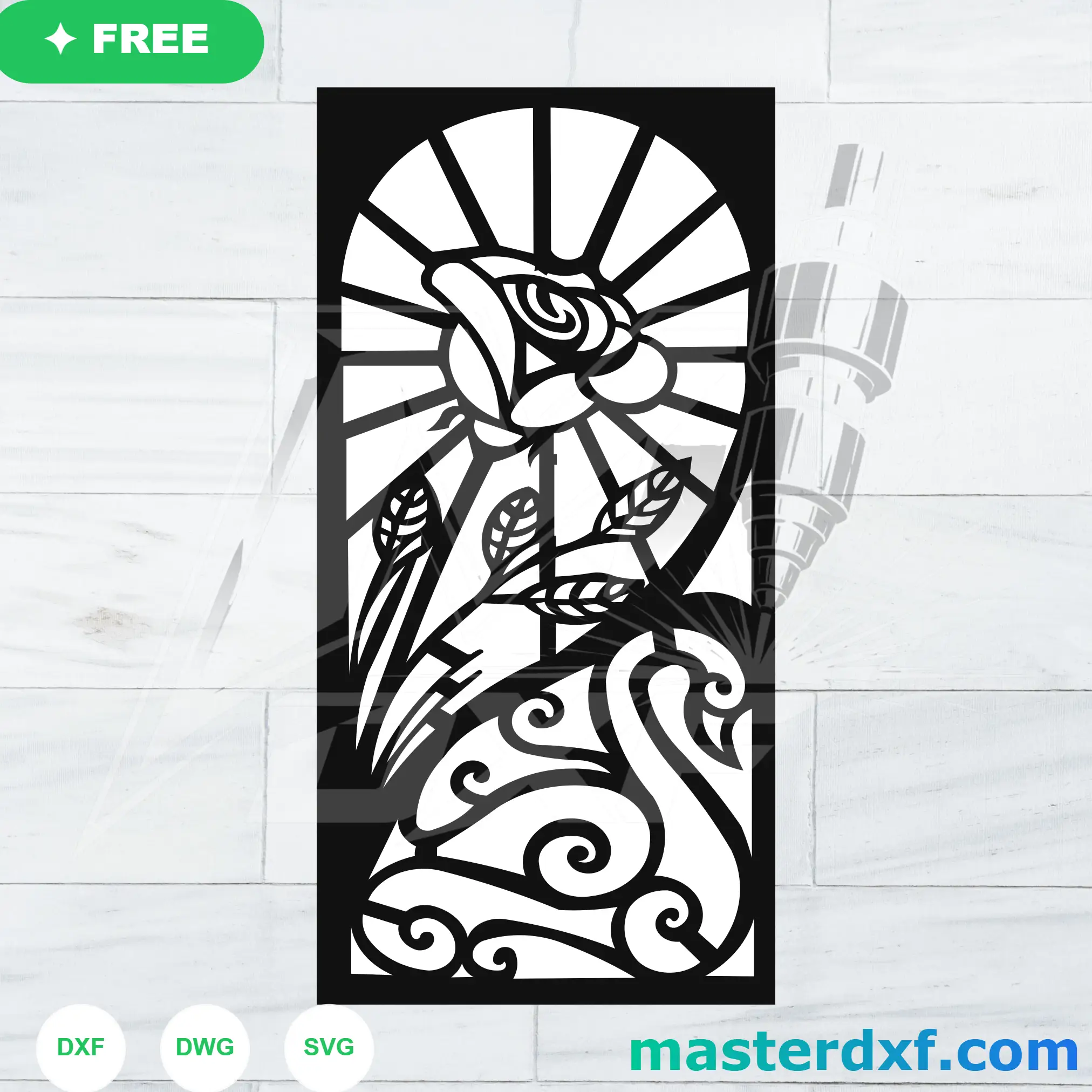 Art Nouveau Rose Floral Window Arched Screen Vector DXF File
